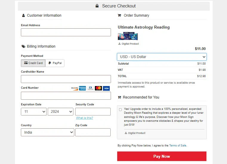 Moon Reading-Checkout Page